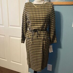 Houndstooth Belted 2 Piece Skirt and Blouse/Jacket